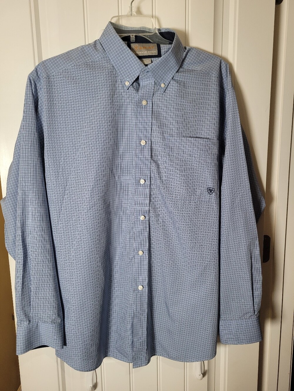 Ariat Men's Blue Micro-Check Button-Down Dress Shirt. Size XL